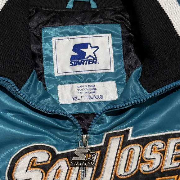 Vintage Starter San Jose Sharks NHL Satin Bomber Jacket Size 2XL XXL - Picture 3 of 6